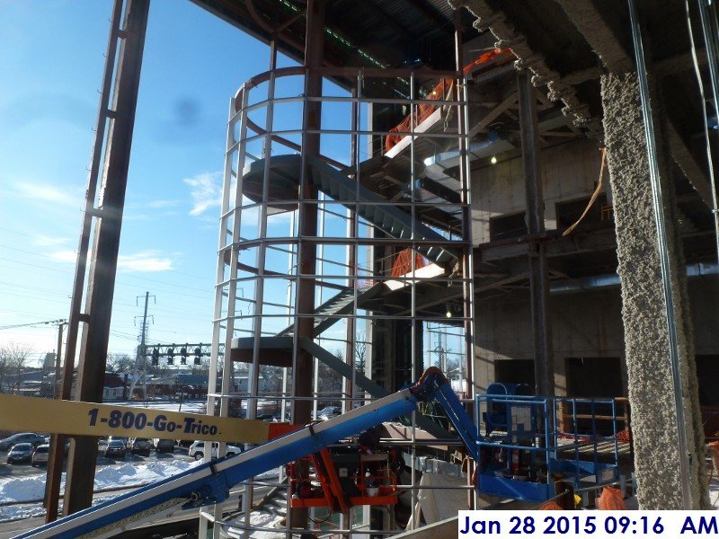 Installing curtain wall mullions at the Monumental Stairs Facing South